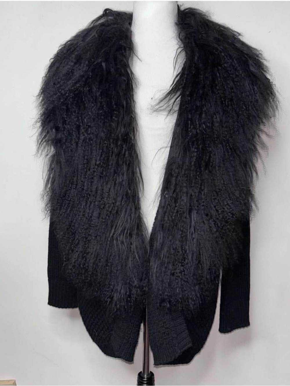 Vince Mongolian lamb -Fur Trim Open Cardigan Sweater